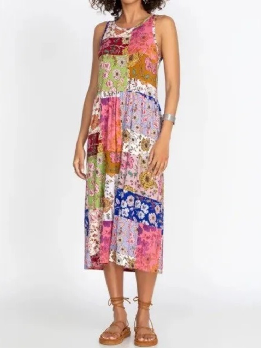 Johnny Was Cosmo Easy Fit Patchwork Floral Tea Length Dress Small